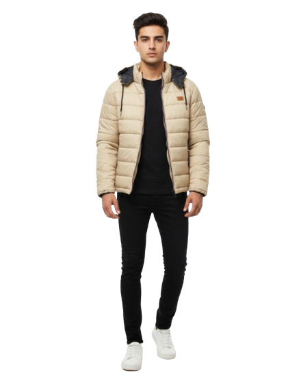 Premium Quality Full Sleeves Puffer Jacket - Beige