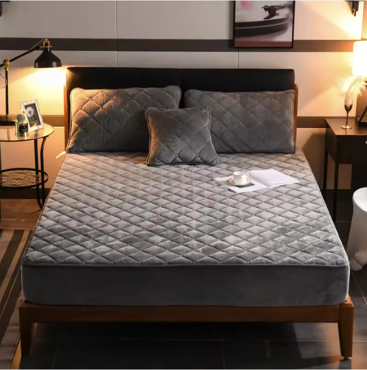 Thick Quilted 100% Waterproof Mattress Protector For Double Bed - Grey