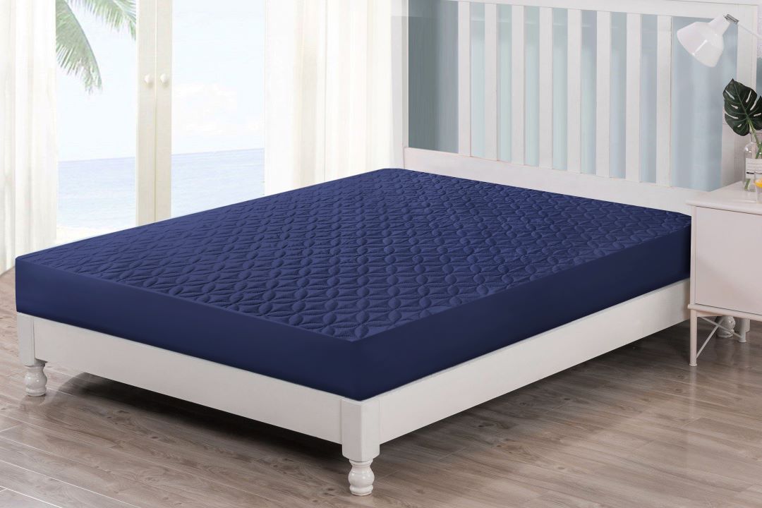 Ultra Soft Cotton Quilted 100% Waterproof Mattress Protector For Double Bed - Navy Blue