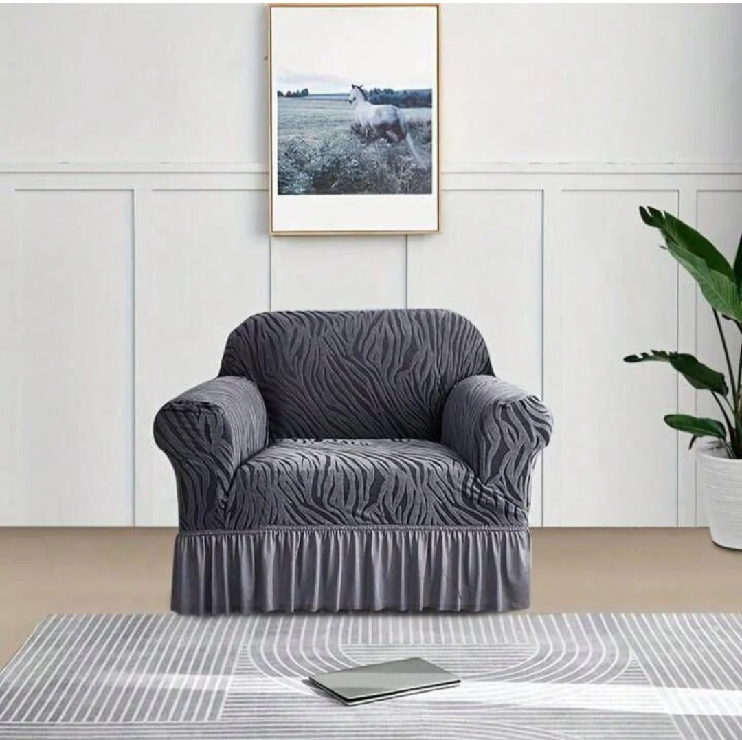 Zebra Velvet Sofa Covers With Frill & Without Frill - Grey -