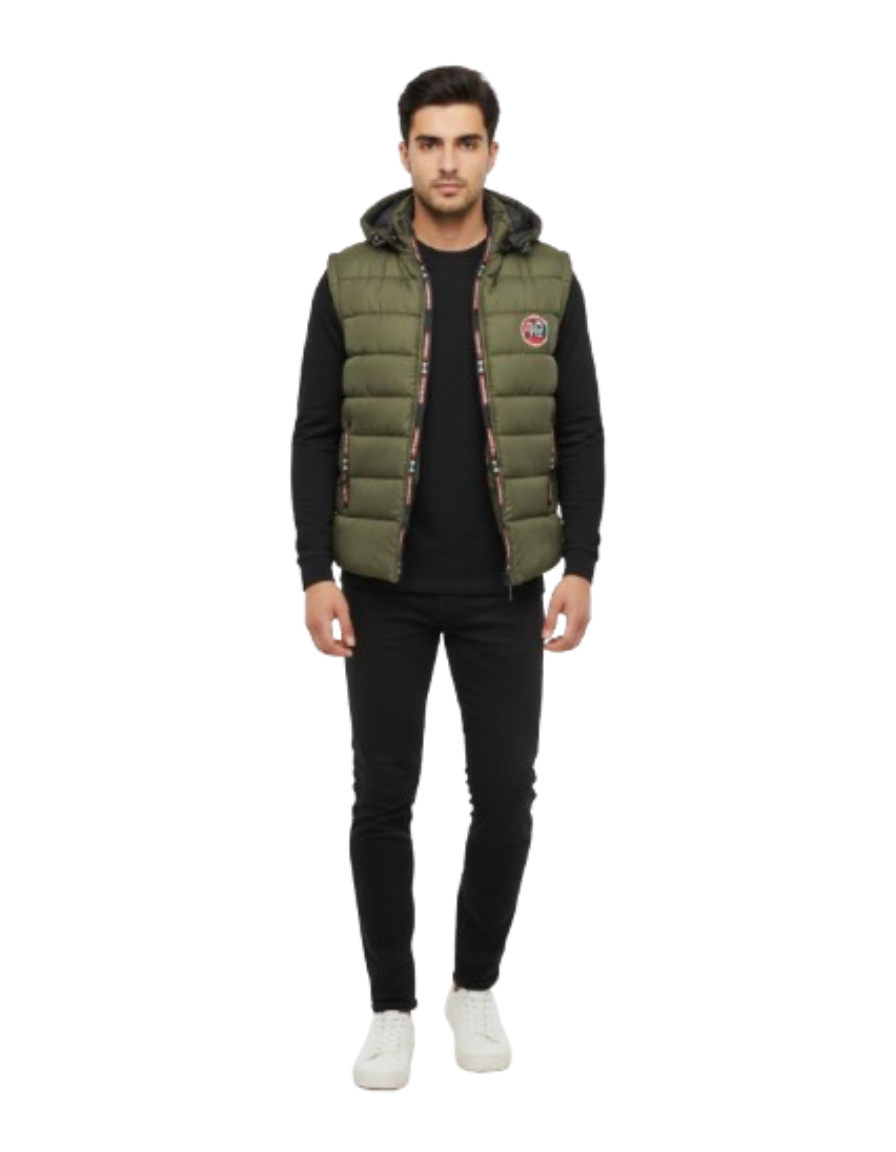 Premium Quality Sleeve Less Puffer Jacket - Arm Green