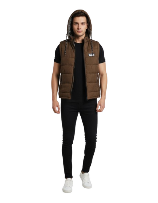 Premium Quality Sleeve Less Puffer Jacket - Dark Brown