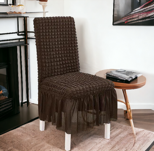 Bubble Stuff Frill Style Dining Chair Cover | Brown Color  | For Weddings, Dining Rooms, Offices, Banquets, And Home Decor