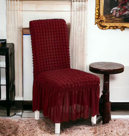 Bubble Stuff Frill Style Dining Chair Cover | Maroon Color  | For Weddings, Dining Rooms, Offices, Banquets, And Home Decor