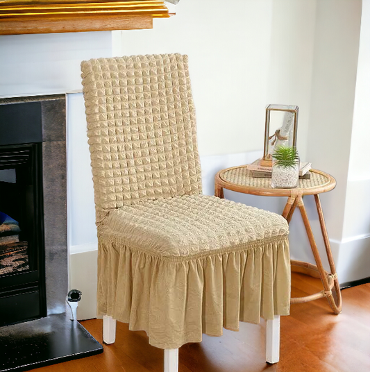 Bubble Stuff Frill Style Dining Chair Cover | Skin Golden Color  | For Weddings, Dining Rooms, Offices, Banquets, And Home Decor