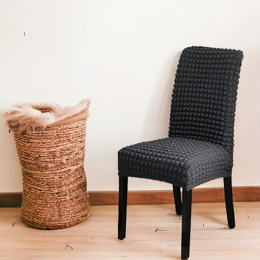 Bubble Style Fitted Dining Chair Cover | Dark Grey Color  | For Weddings, Dining Rooms, Offices, Banquets, And Home Decor