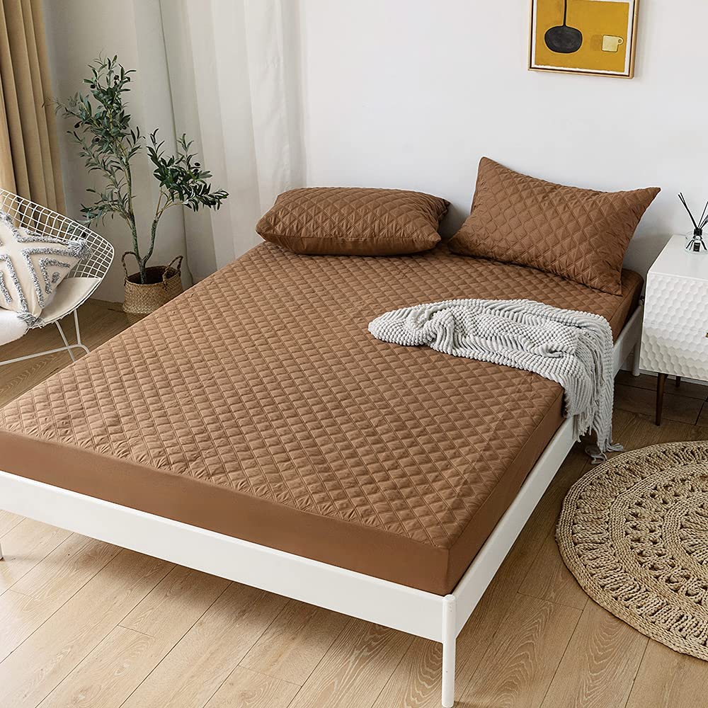 Cotton Quilted Waterproof Mattress Cover | Copper Color | for Kids Adults, Washable Hypoallergenic Mattresses cover Fit Up To 6-12 inch Deep Pocket Queen & King Size
