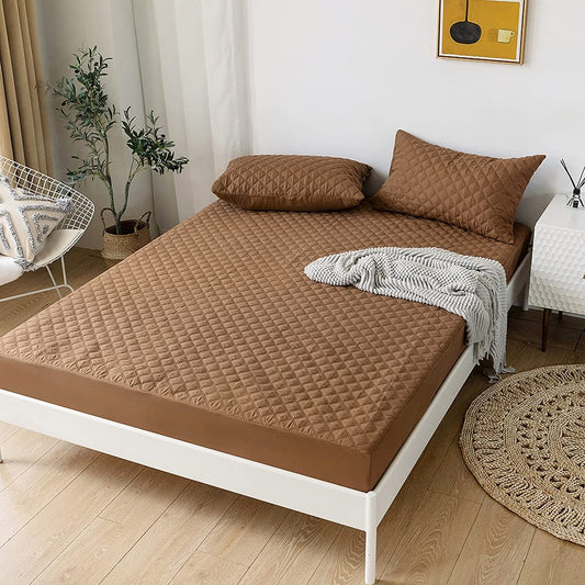 Cotton Quilted Waterproof Mattress Cover | Copper Color | for Kids Adults, Washable Hypoallergenic Mattresses cover Fit Up To 6-12 inch Deep Pocket Queen & King Size