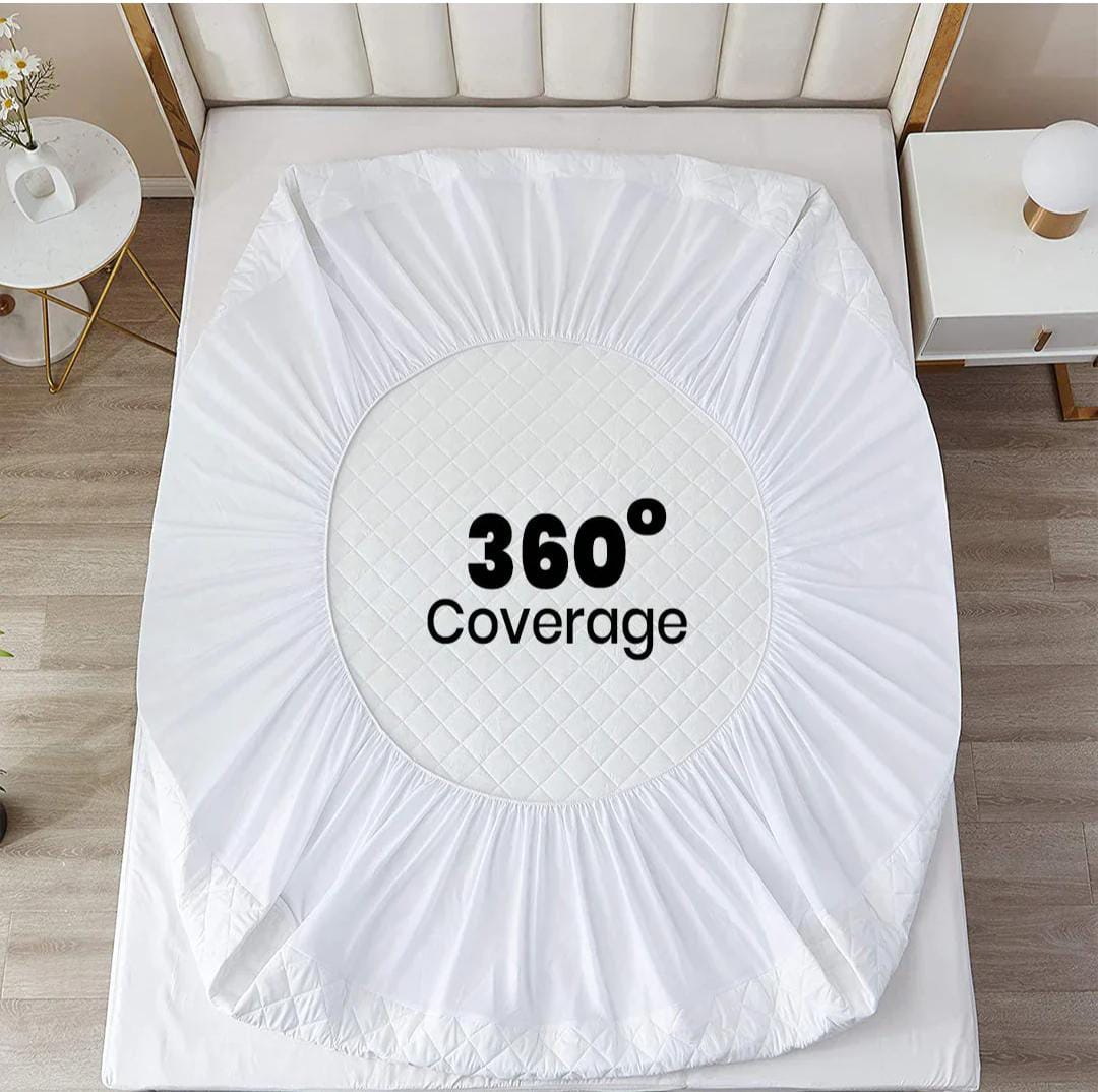 Solid Quilted 100% Waterproof Mattress Protector For Double Bed - Off White